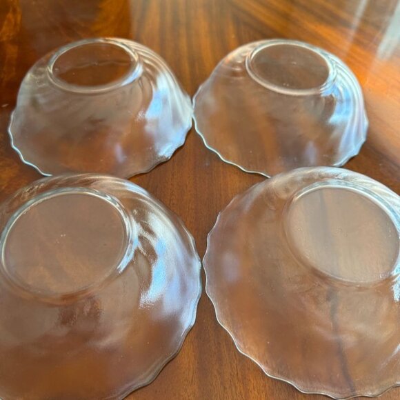 4 Vtg Arcoroc Clearbrook Bowls Glass Swirl Frosted Scalloped Edge Salad Cereal - Picture 7 of 9